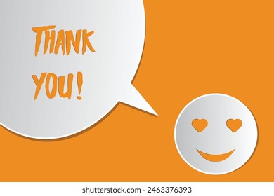 Heart eyed white emoji saying thank you in orange background