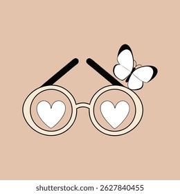Heart eyeglasses with butterfly minimalist vector illustration design