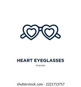 icono de lentes de corazón de la colección de moda. Gafas de corazón lineales delgadas, corazón, gafas de ojos icono de contorno aislado sobre fondo blanco. Signo de lentes de lentes de corazón vectoriales de línea, símbolo para web y móvil