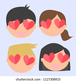 Heart eyes avatars, flat design, vector illustration