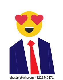 Heart Eyes Emoji head man. Vector illustration of a man with emoji face instead of head