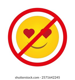 Heart eyes emoji. No love symbol. Prohibited emotion icon. Vector graphic.