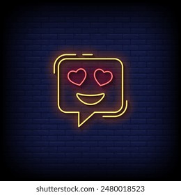 heart eyes emoji symbol neon sign vector