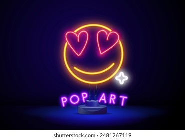 Herz Augen Emoji Symbol Neon Zeichen Vektorgrafik