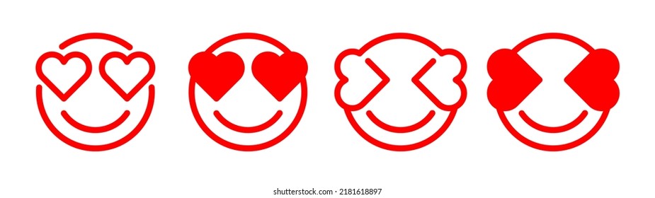 Emoticono de ojos cardíacos, emoji amado. Emoji facial sonriente con ojos cardíacos ilustraciones vectoriales. Emoticono de tendencia para elementos de chat y web. Cara sonriente con símbolo de amor. Icono del emoji del corazón. Ojos de humor felices.