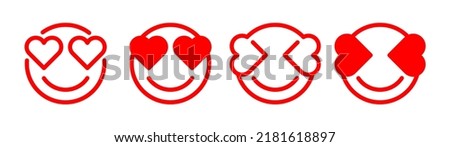 Heart eyes emoticon, love emoji. Smiling face emoji with heart eyes vector illustration. Trending emoticon for chat and web elements. Smiling face with Love symbol. Heart emoji icon. Happy mood eyes.