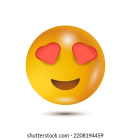 Heart eyes. funny yellow emoticon. smiling emoticon character design. 3D emoticon for web. for emoticon characters design collection. for app