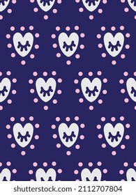 heart with eyes and lashes, purple, white,creative seamless pattern background, fabric and textile surface design, wrapping paper  motif, gift cover texture, hand drawn wallpaper decor, minimal vector