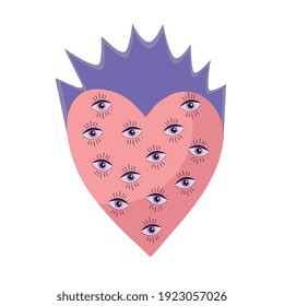 heart with eyes pattern esoteric isolated icon vector illustration design