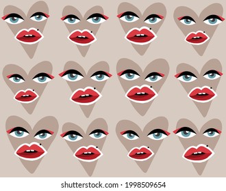 Heart with eyes and red lips pattern