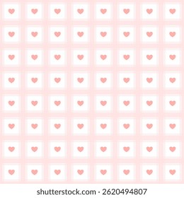 Heart, Fabric Pattern, pink Grid, white Background, Gift Wrapping Paper , Seamless Pattern 