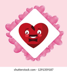 heart face emoticon character in frame with hearts