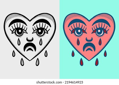 Heart face hand drawn cartoon vintage style free vector