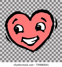 Heart with face. Happy smiling heart. Hand drawn vector illustration. Transparent background