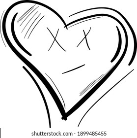 Heart face. Vector black white heart illustration.