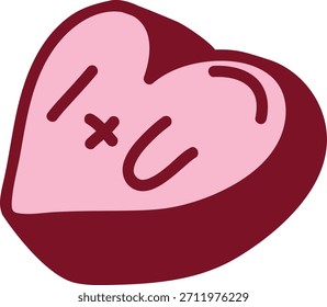 Coração face piscando e puckering com contorno arrojado e curvas suaves. Símbolo de amor, afeto, paquera e reação por mensagem para bate-papo e mídias sociais. Ilustração de vetor de desenhos animados.