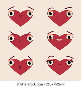 Heart facial expression, emotion. Joy, anger, sadness, surprise