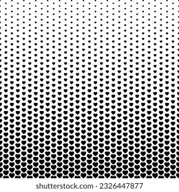 Heart fade pattern. Faded halftone black dots isolated on white background. Degraded fades dote for design print. Fadew halftones hearts. Fading polka gradient. Geo transition bg. Vector illustration