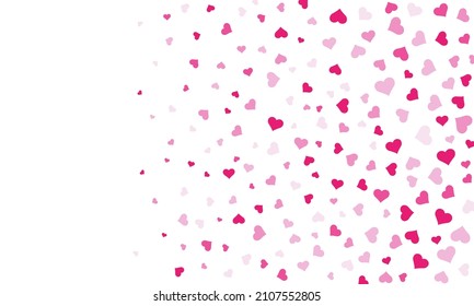 Heart falling confetti background. Romantic design template for Valentine Day or Wedding