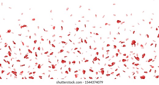 Heart falling confetti isolated white background. Red fall hearts. Valentine day decoration. Love element design, hearts-shape confetti invitation wedding card, romantic holiday Vector illustration