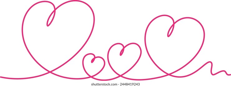 Heart Family in Pink, abstract love symbol. Continuous line art drawing vector illustration isolated, eps