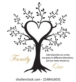 Heart Family Tree, with heart shape in middle and place to type the Name, personalized file for print, family decor template design. Family like branches on a tree and roots as One.