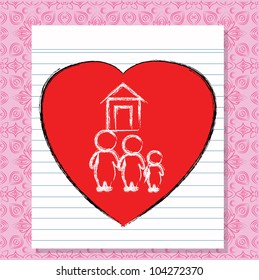 Heart  and family, white paper on pink pattern background,Vector