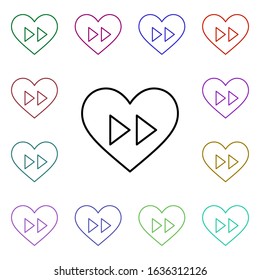 Heart fast forward multi color style icon. Simple thin line, outline vector of heartbeat icons for ui and ux, website or mobile application
