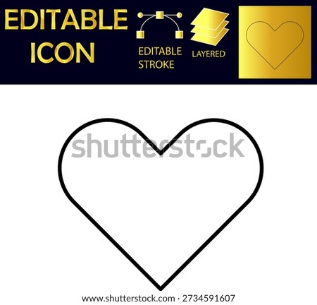 Heart favorite icon vector with layered structure and editable strokes designed for UI UX and app interfaces. Scalable EPS vector suitable for likes bookmarks and digital design projects. Fully editable in vector software.