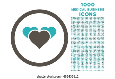 Heart Favourites rounded vector bicolor icon with 1000 medical business icons. Set style is flat pictograms, grey and cyan colors, white background.