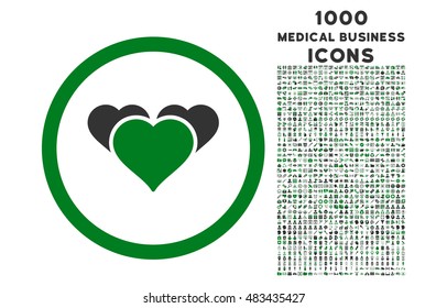 Heart Favourites rounded vector bicolor icon with 1000 medical business icons. Set style is flat pictograms, green and gray colors, white background.