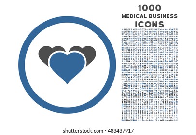 Heart Favourites rounded vector bicolor icon with 1000 medical business icons. Set style is flat pictograms, cobalt and gray colors, white background.