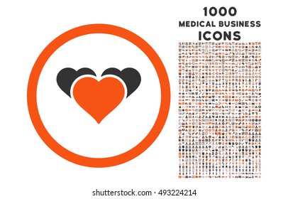 Heart Favourites rounded vector bicolor icon with 1000 medical business icons. Set style is flat pictograms, orange and gray colors, white background.