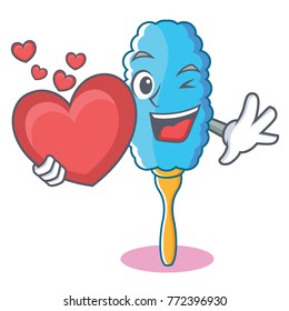 With heart feather duster character cartoon
