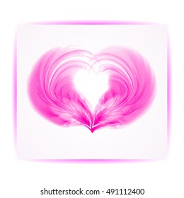 Heart from feathers on white background