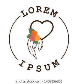 heart, feathers and roses, vector logo template