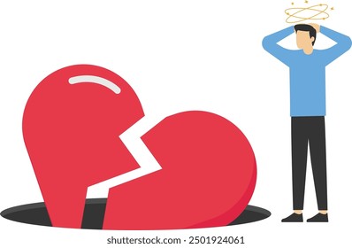 Heart fell into a pit. After love failure, burnout or no inspiration. Flat vector illustration

