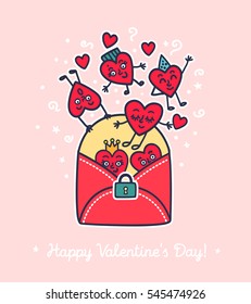 Heart fictional character brews love potion. Happy Valentine's day Card