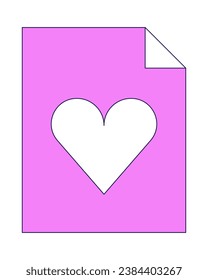 Heart file desktop shortcut 2D linear cartoon object. Health record digital. Heart document shortcut isolated line vector element white background. Love letter shortcut color flat spot illustration