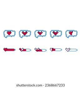 Heart fill füllt das Spiel Animation Sprite Blatt, App-Symbole. Ui- oder Gui-Design-Elemente, Status der Liebe, Gesundheit, Leben, Energie und Ressourcen im Computer- oder Mobilspiel, Sequenzframe, Cartoon-Vektorset