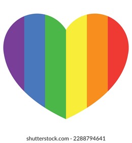 Heart, fill with vertical lines rainbow colors. Flat style simple vector object design icon for pride month, romance, equality, celebration every gender. Graphic design isolated on white.