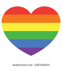 Corazón, lleno de líneas onduladas arco iris y colores LGBTQ+. Diseño de objetos vectoriales simples de estilo plano para el mes del orgullo, el romance, la igualdad, la celebración de cada género. Diseño gráfico aislado en blanco.