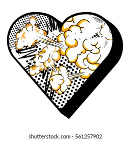 Heart filled with comic book background.