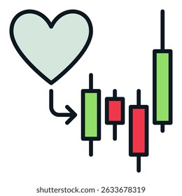 Herz mit Finanzkerzenständer Diagramm Vektorkonzept farbiges Symbol oder Logo-Element