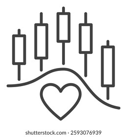 Heart and Financial Chart vector Stock Analysis concept icon or symbol in outline style