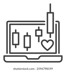 Heart with a Financial Graph on Laptop Screen vector Passion for Trading concept outline icon or symbol