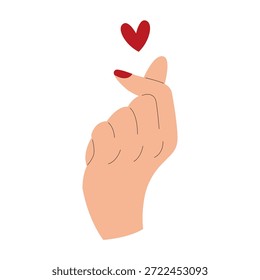 Ilustración vectorial plana del gesto del dedo del corazón. Signo de amor coreano Te amo