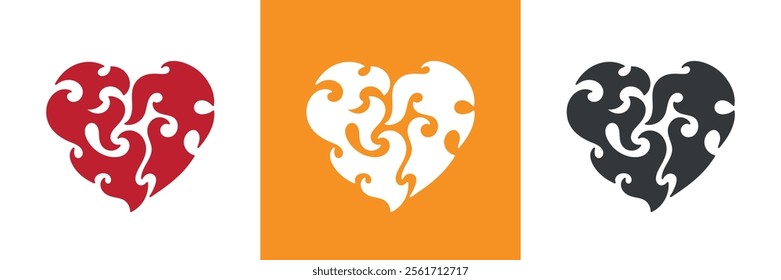 Heart Fire. Burning Heart Symbol of Love and Passion for Valentine day design. Hand drawn vector illustration.