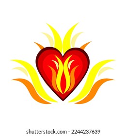 Heart with fire flame. Valentine's day, wedding,love illustration. Valentine vector stock illustration isolated on a white background.