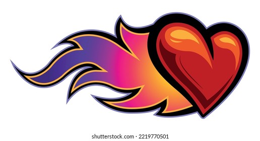 Heart with fire flames love symbol Valentine's day vector graphic burning heart sticker car decal tattoo and logo template